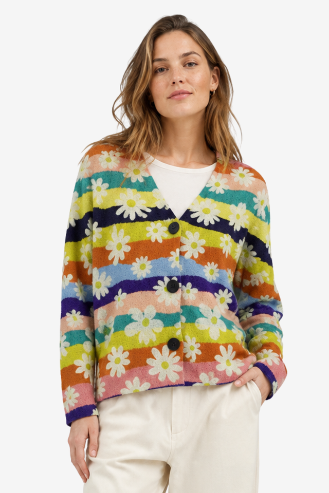 NOMU | Women's Floral Cardigan – V Neck Button Front Relaxed Design