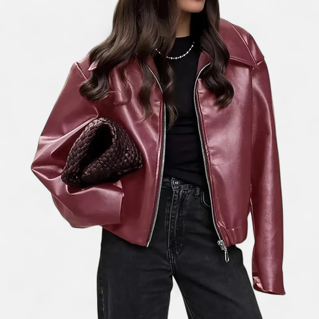 Women’s Retro PU Leather Jacket – Timeless Elegance