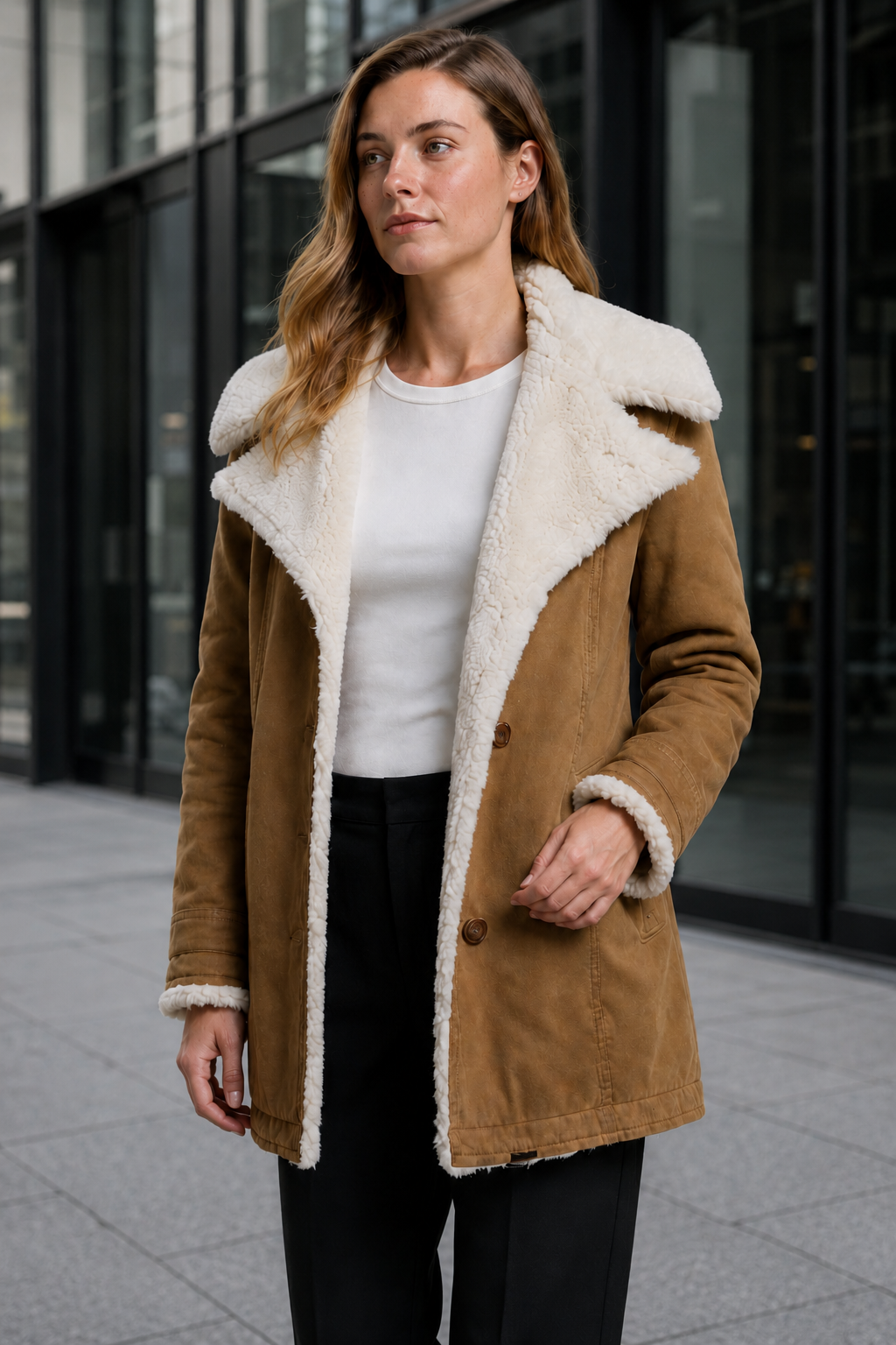 NOMU | Women's Long Sleeved Winter Coat – Fleece Lining with Wide Collar and Button Front Design