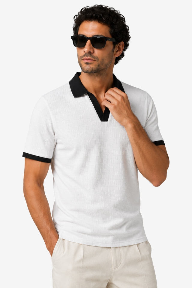 NOMU | Men's Textured Polo Shirt – Contrast Collar Casual Design