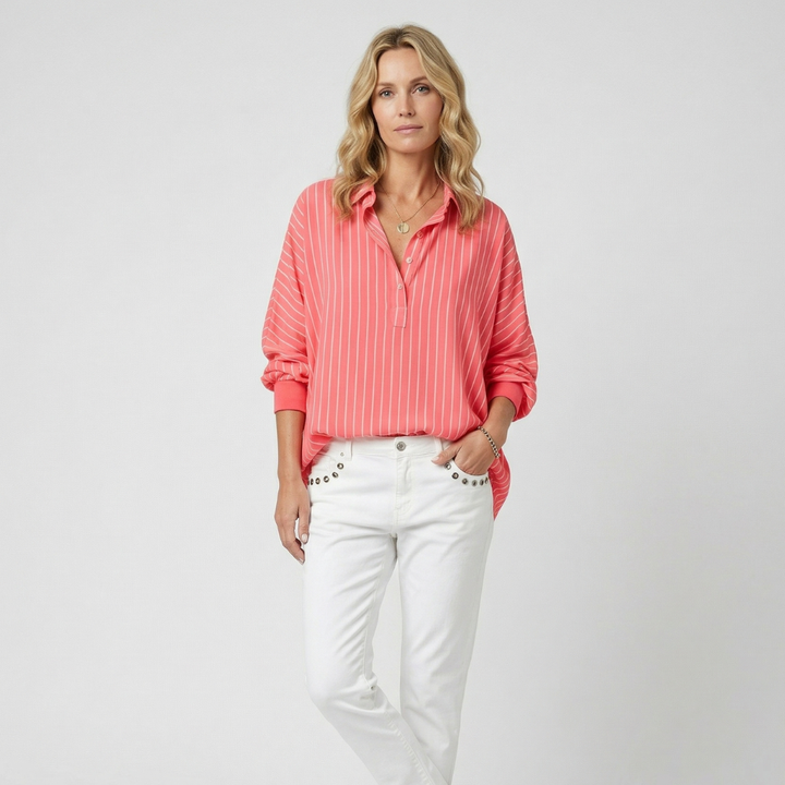 NOMU | Women’s Striped Long Sleeve Button Blouse