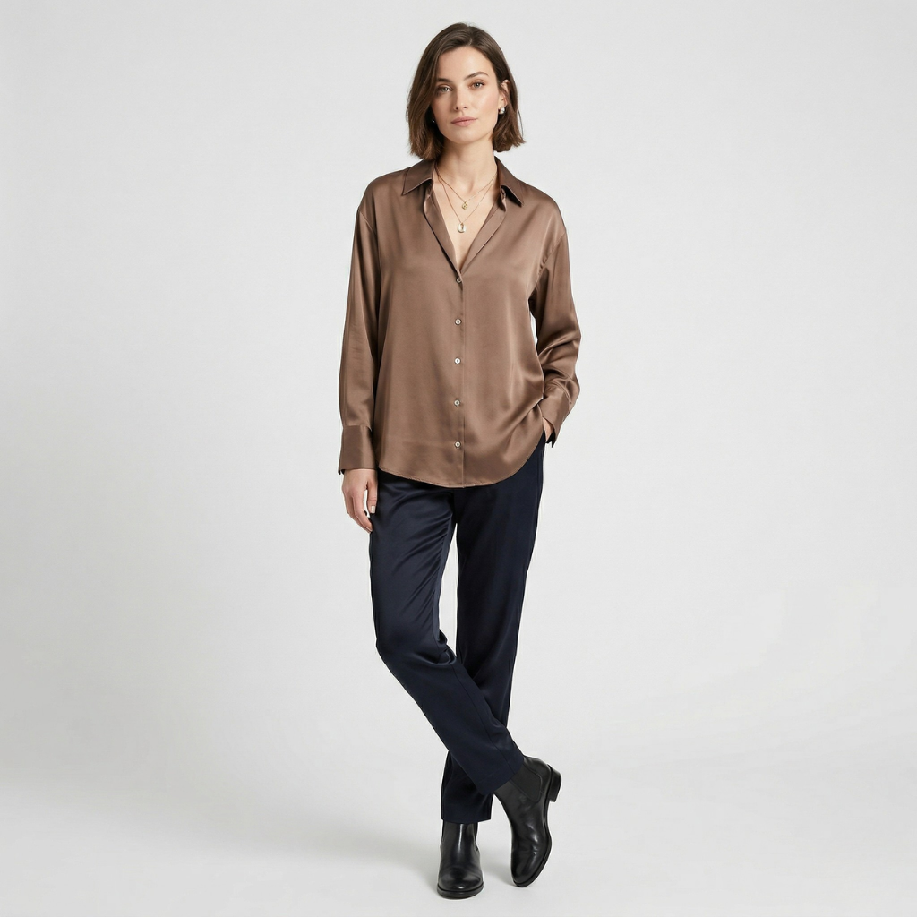 NOMU | Women’s Long Sleeve Button-Up Satin Blouse