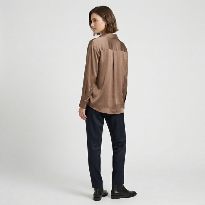 NOMU | Women’s Long Sleeve Button-Up Satin Blouse