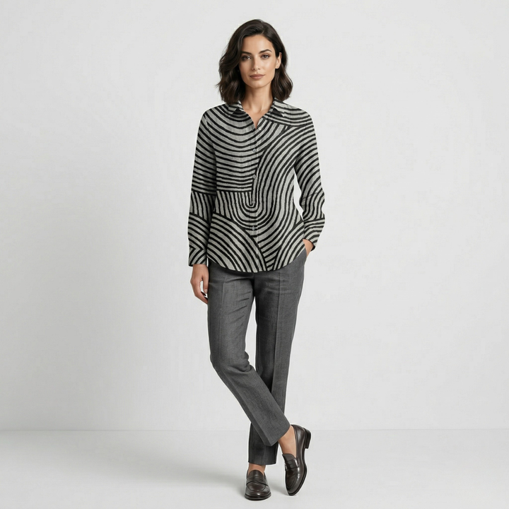 NOMU | Women’s Long Sleeve Abstract Print Button Blouse