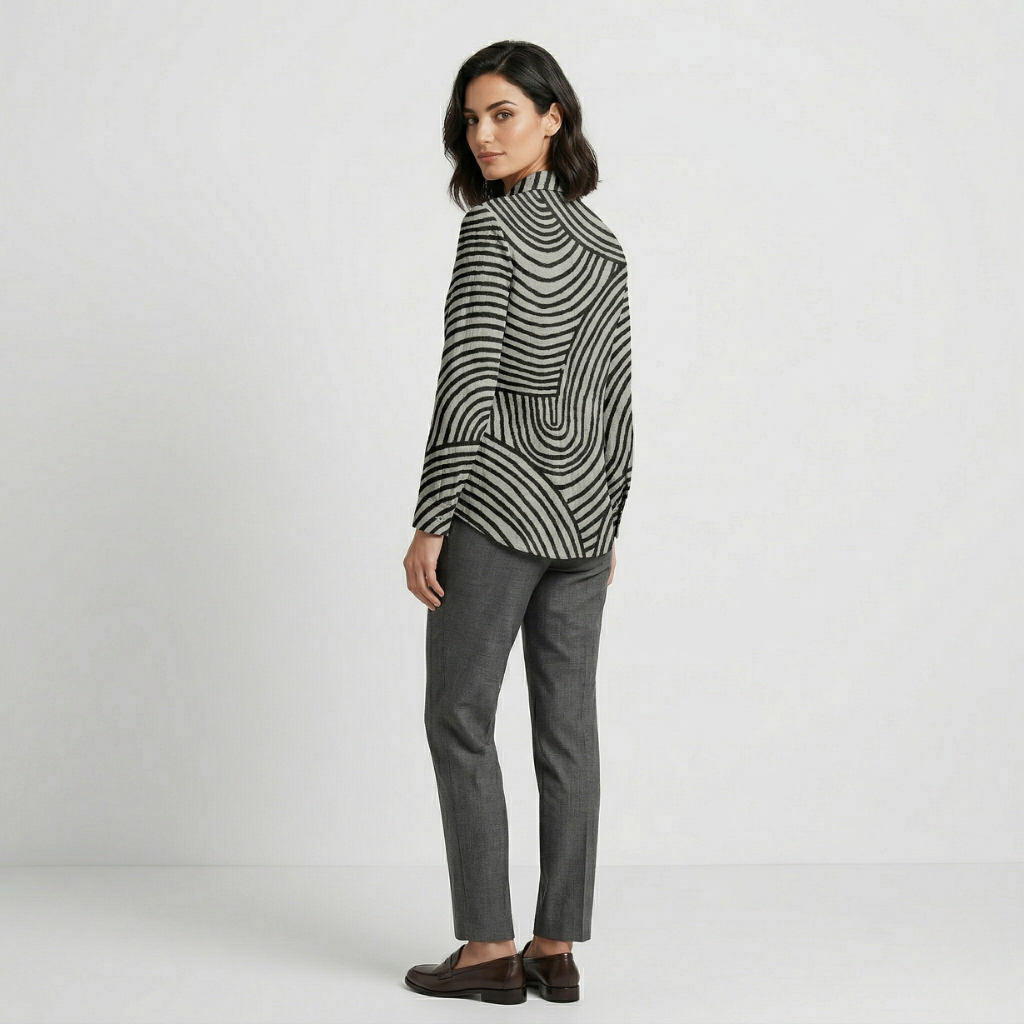NOMU | Women’s Long Sleeve Abstract Print Button Blouse