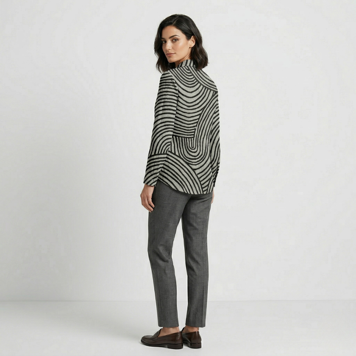 NOMU | Women’s Long Sleeve Abstract Print Button Blouse