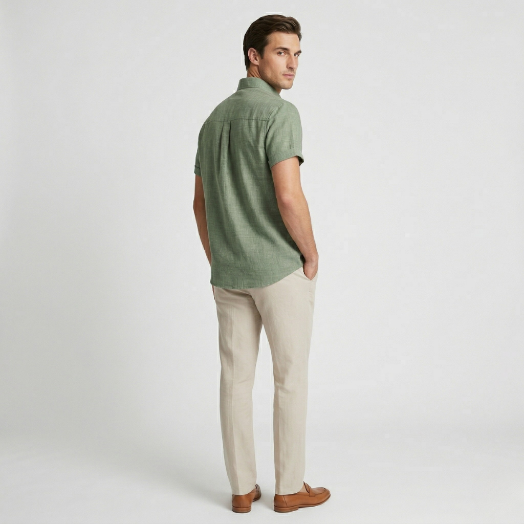 NOMU | Men’s Short Sleeve Mandarin Collar Button Shirt