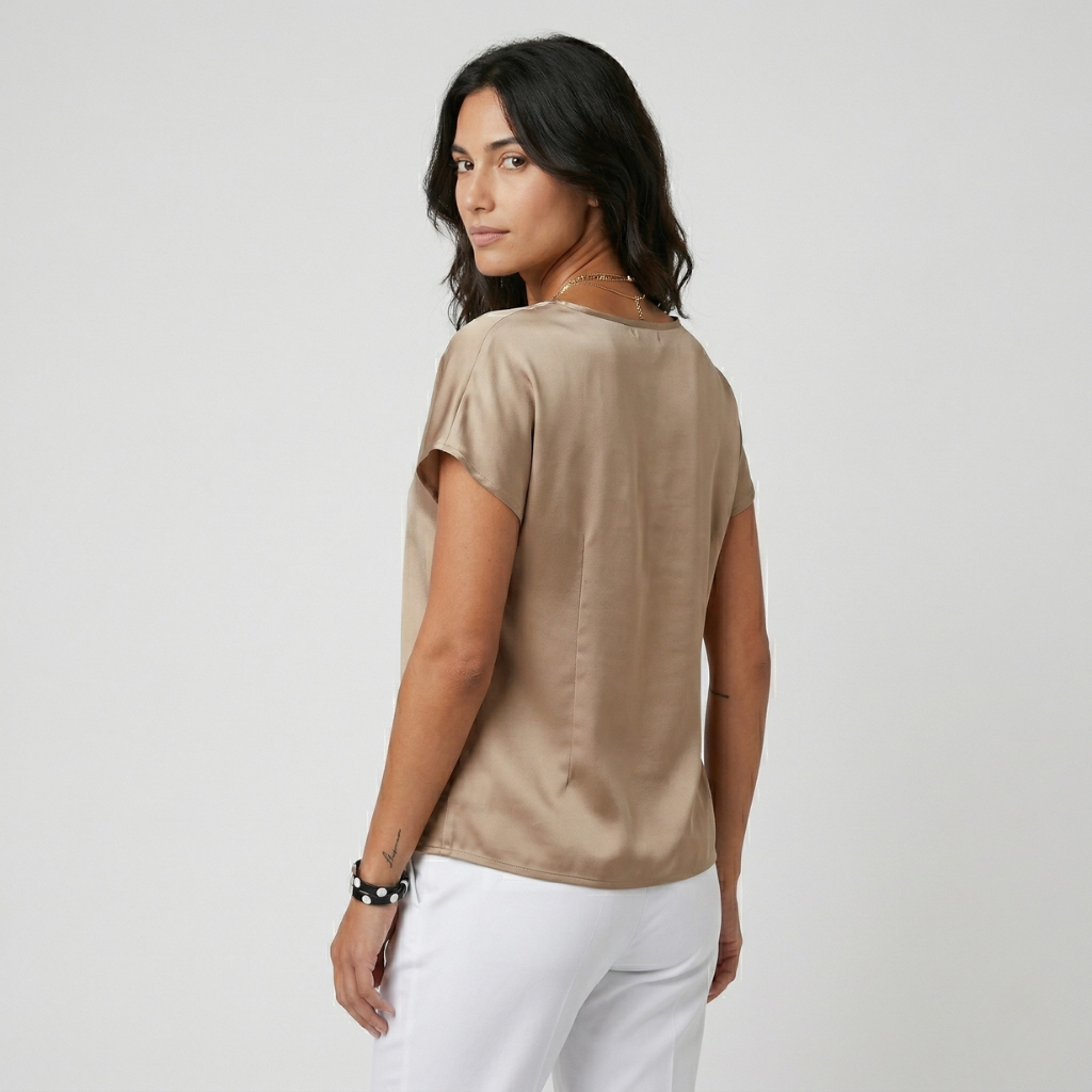 NOMU | Women’s V-Neck Button Detail Short Sleeve Blouse