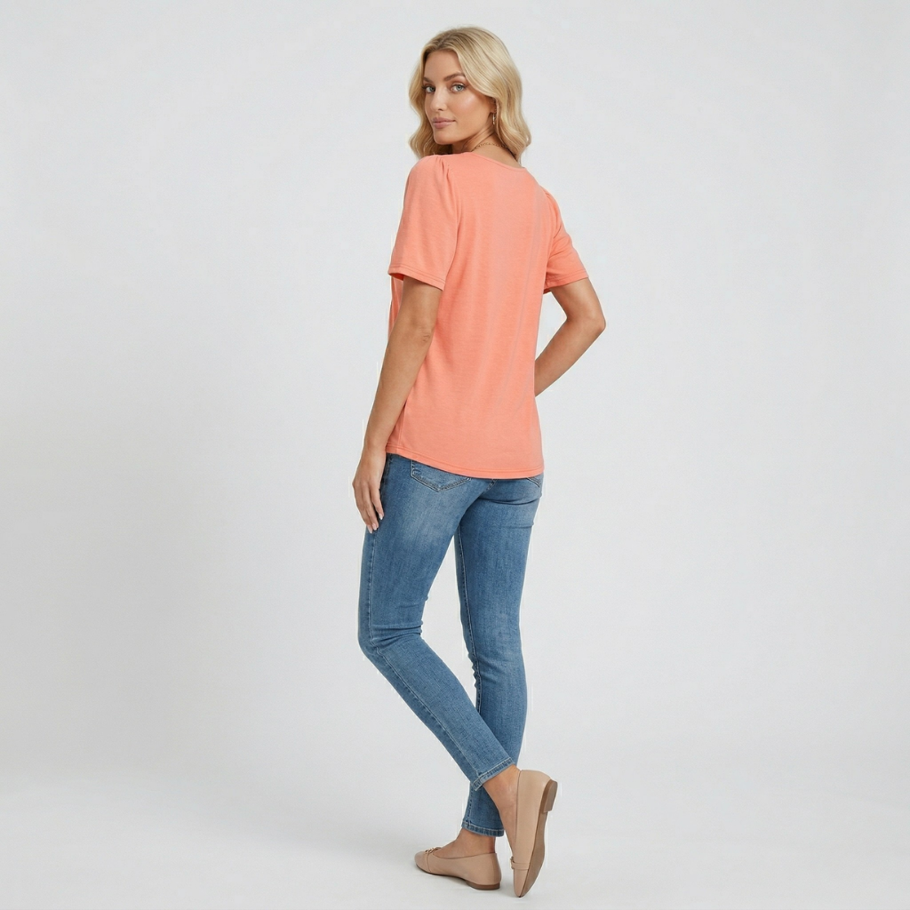 NOMU | Women’s Pleated Front Short Sleeve Blouse