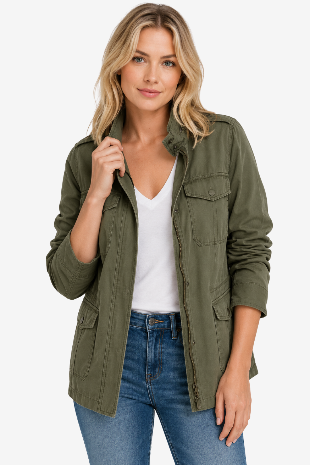 NOMU | Women's Mid Season Coat – Utility Pocket Zip and Snap Button Design