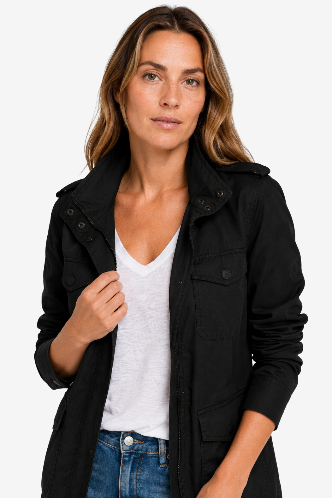 NOMU | Women's Mid Season Coat – Utility Pocket Zip and Snap Button Design