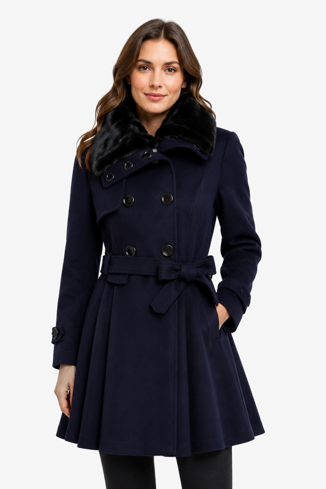 NOMU | Women's Hooded Belted Coat – Double Breasted Longline Design