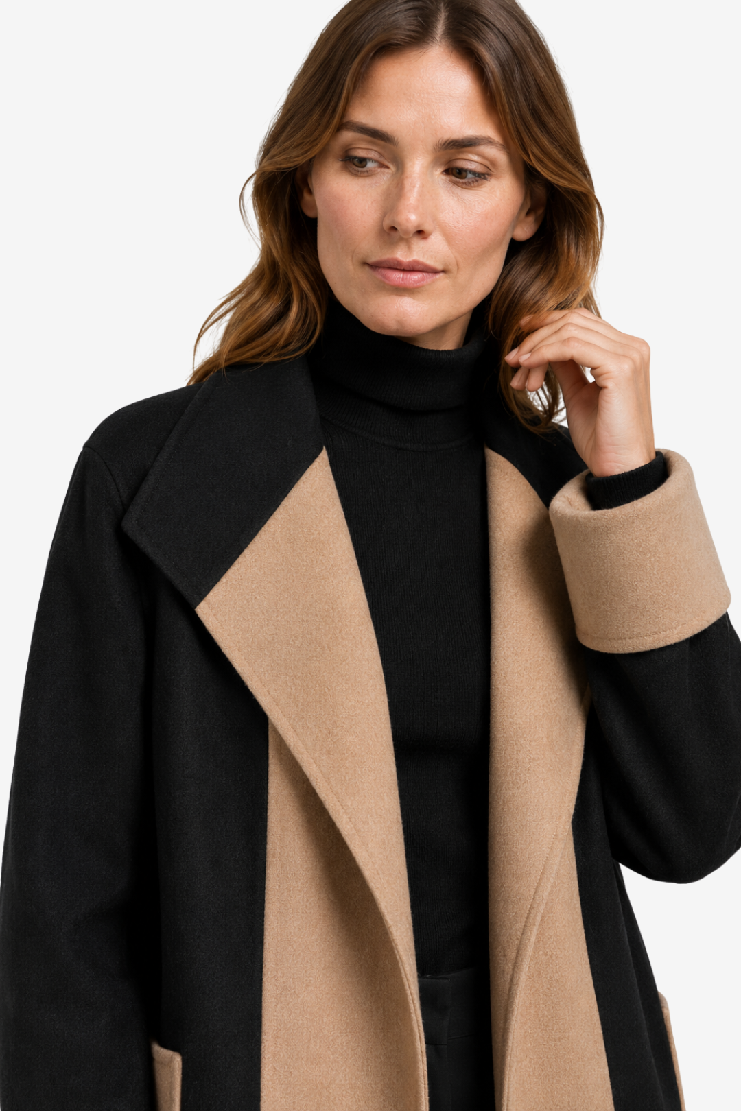 NOMU | Women's Straight-Cut Coat – Contrast Panel Longline Design