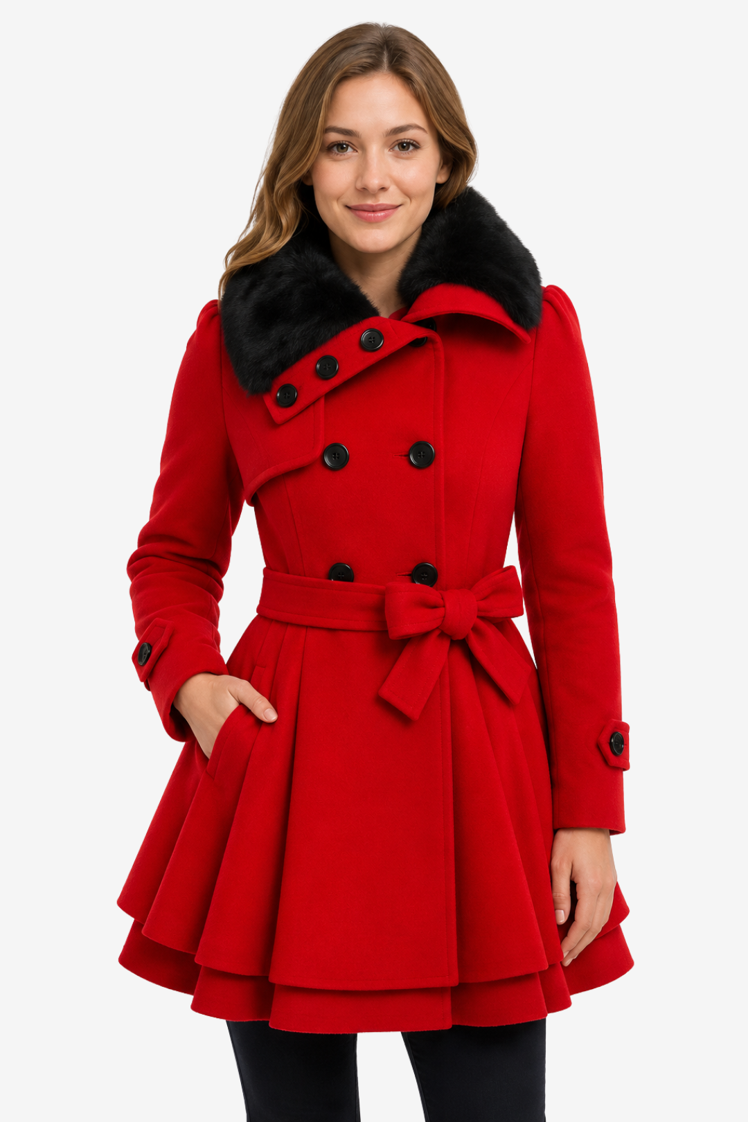 NOMU | Women's Hooded Belted Coat – Double Breasted Longline Design