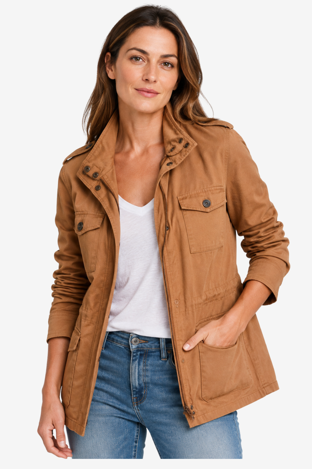 NOMU | Women's Mid Season Coat – Utility Pocket Zip and Snap Button Design