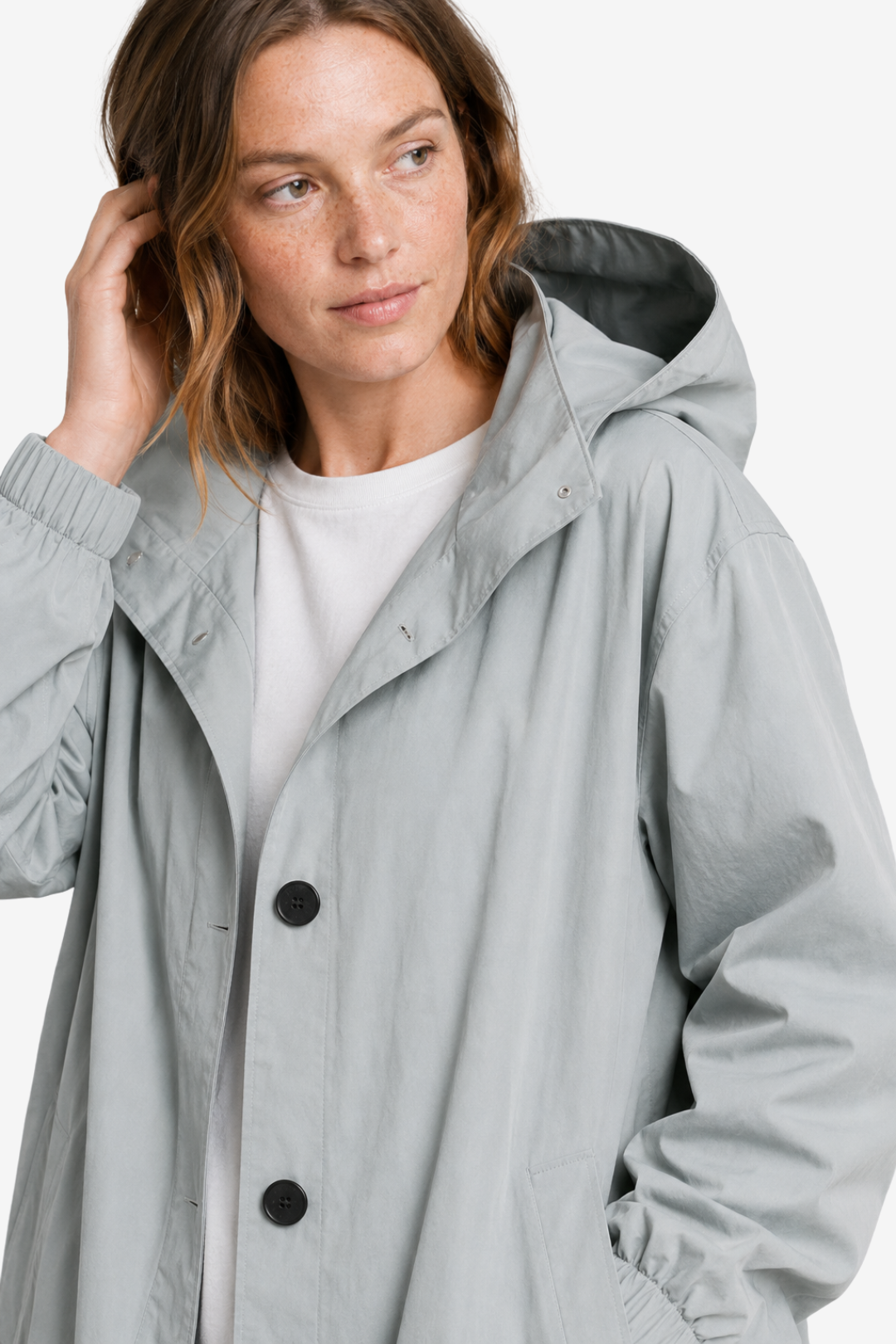 NOMU | Women's Hooded Raincoat – Longline Button Front Relaxed Design