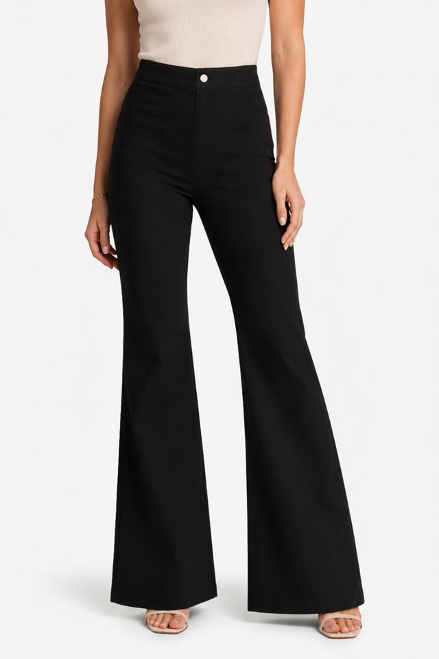 NOMU | Women's High-Waisted Flared Trousers – High-Rise Fit with Visible Seam Detail