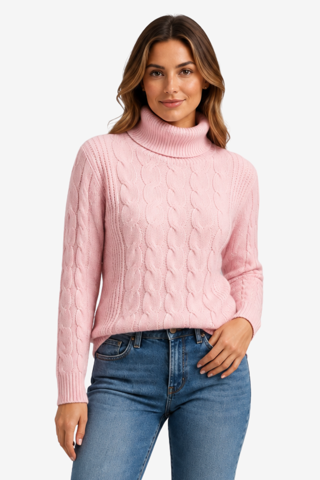 NOMU | Women's Turtleneck Sweater – Cable Knit Ribbed Trim Design
