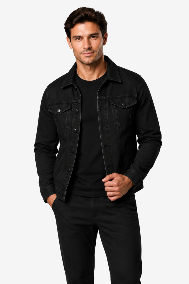 NOMU | Men's Denim Jacket – Button Front Chest Pockets and Point Collar Design