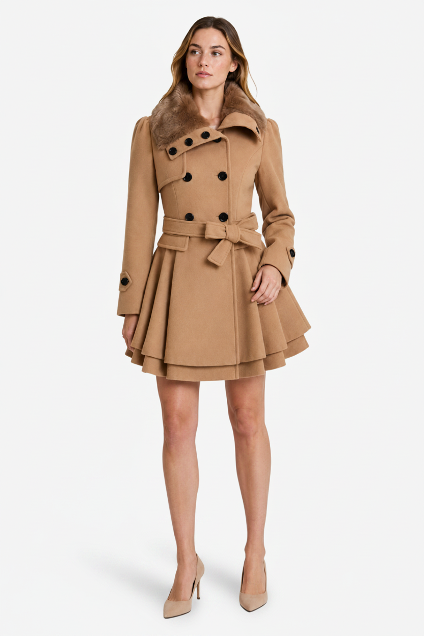 NOMU | Women's Hooded Belted Coat – Double Breasted Longline Design