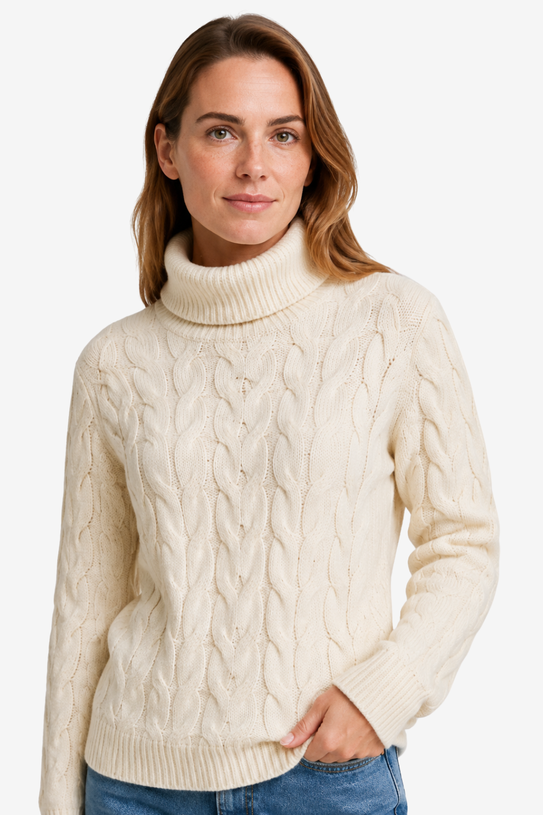 NOMU | Women's Turtleneck Sweater – Cable Knit Ribbed Trim Design