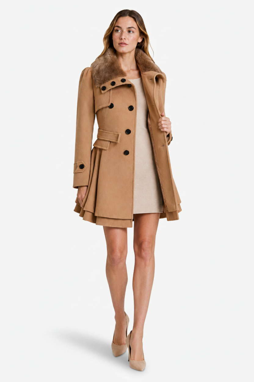 NOMU | Women's Hooded Belted Coat – Double Breasted Longline Design