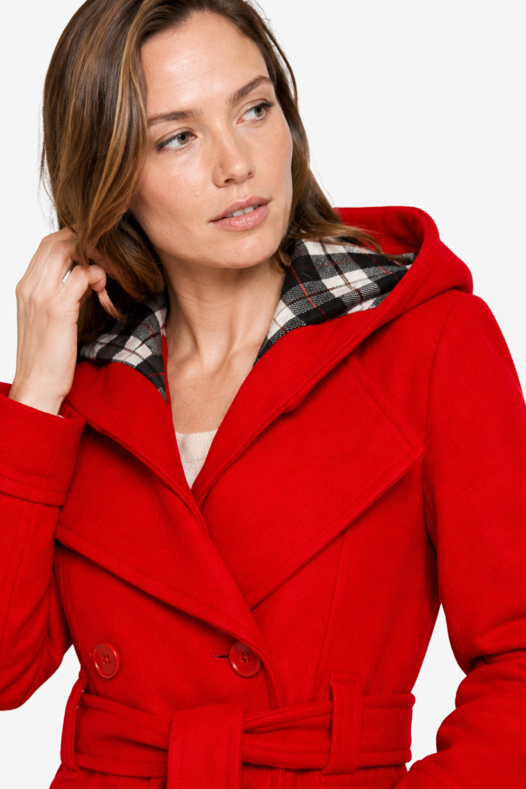 NOMU | Women's Hooded Belted Coat – Double Breasted Longline Design