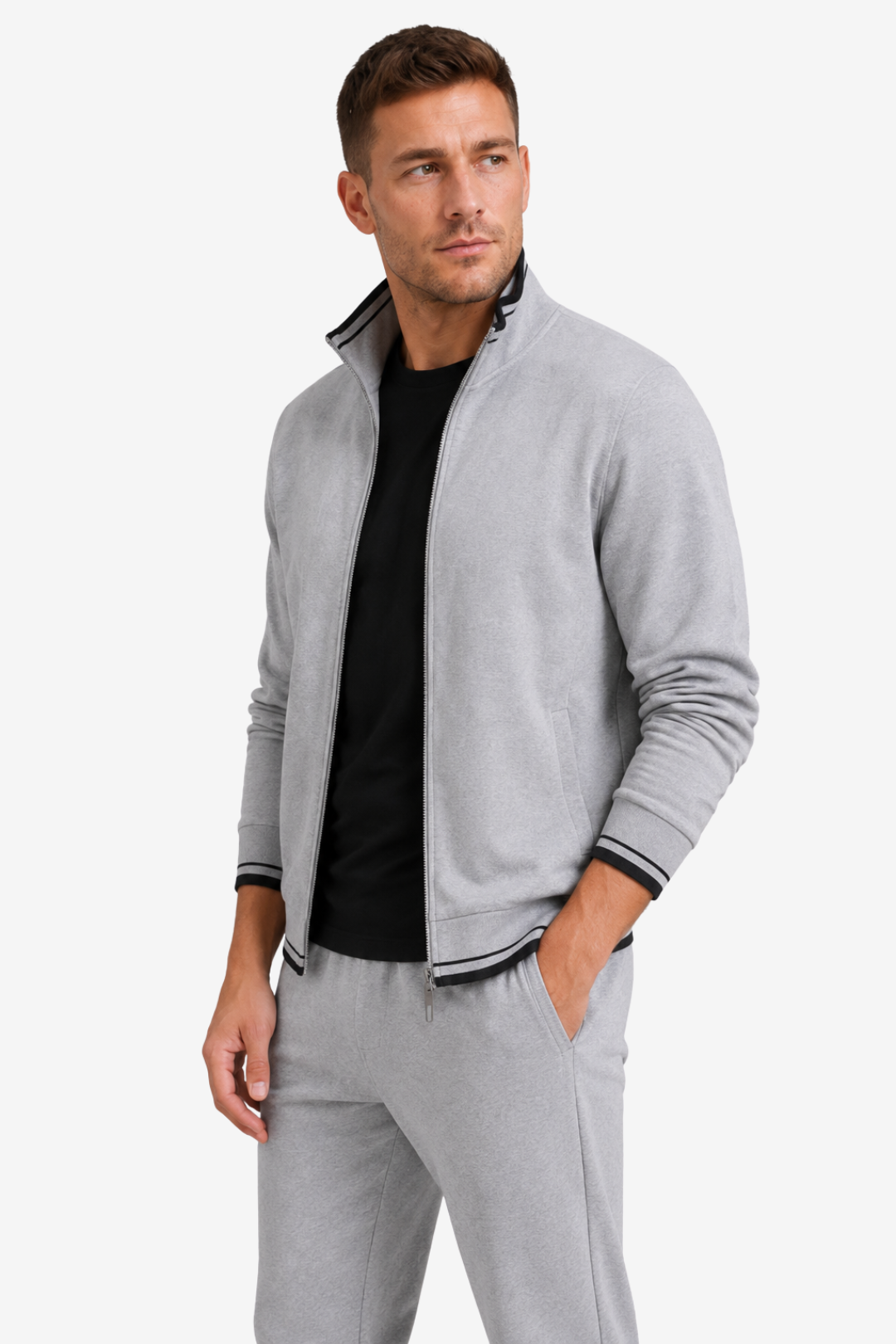 NOMU | Men's Tracksuit – Zip-Up Stand Collar Ribbed Trim Design