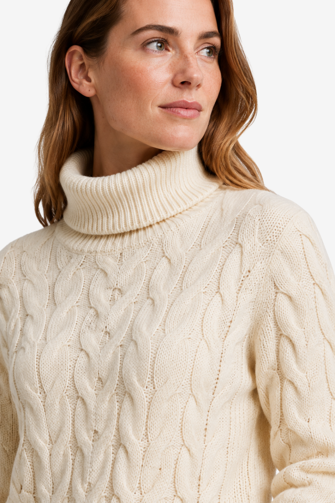 NOMU | Women's Turtleneck Sweater – Cable Knit Ribbed Trim Design