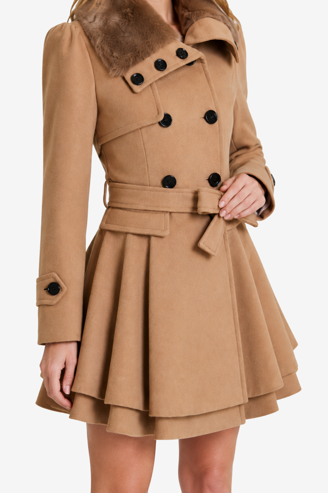 NOMU | Women's Hooded Belted Coat – Double Breasted Longline Design