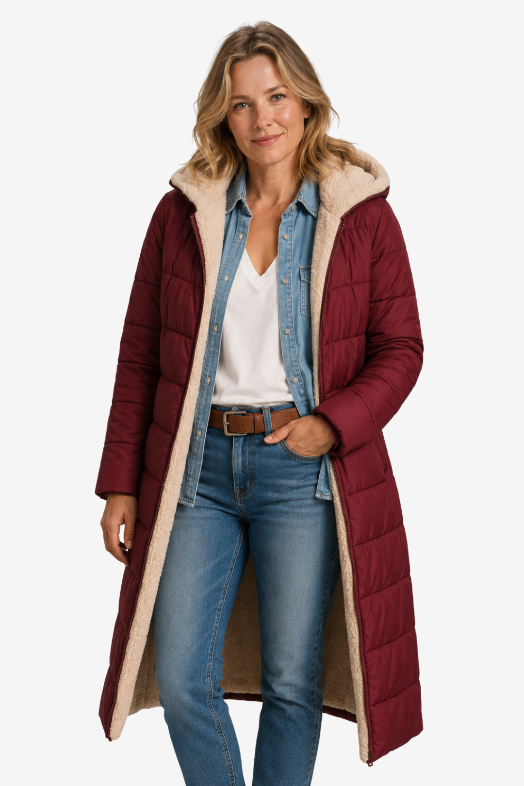 NOMU | Women's Long Winter Coat – Modern-Cut Quilted Hooded Design