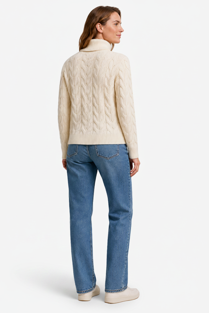 NOMU | Women's Turtleneck Sweater – Cable Knit Ribbed Trim Design