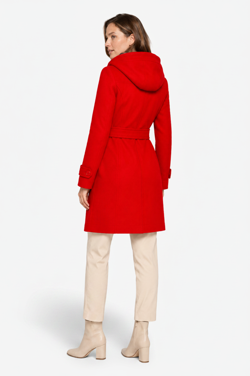 NOMU | Women's Hooded Belted Coat – Double Breasted Longline Design