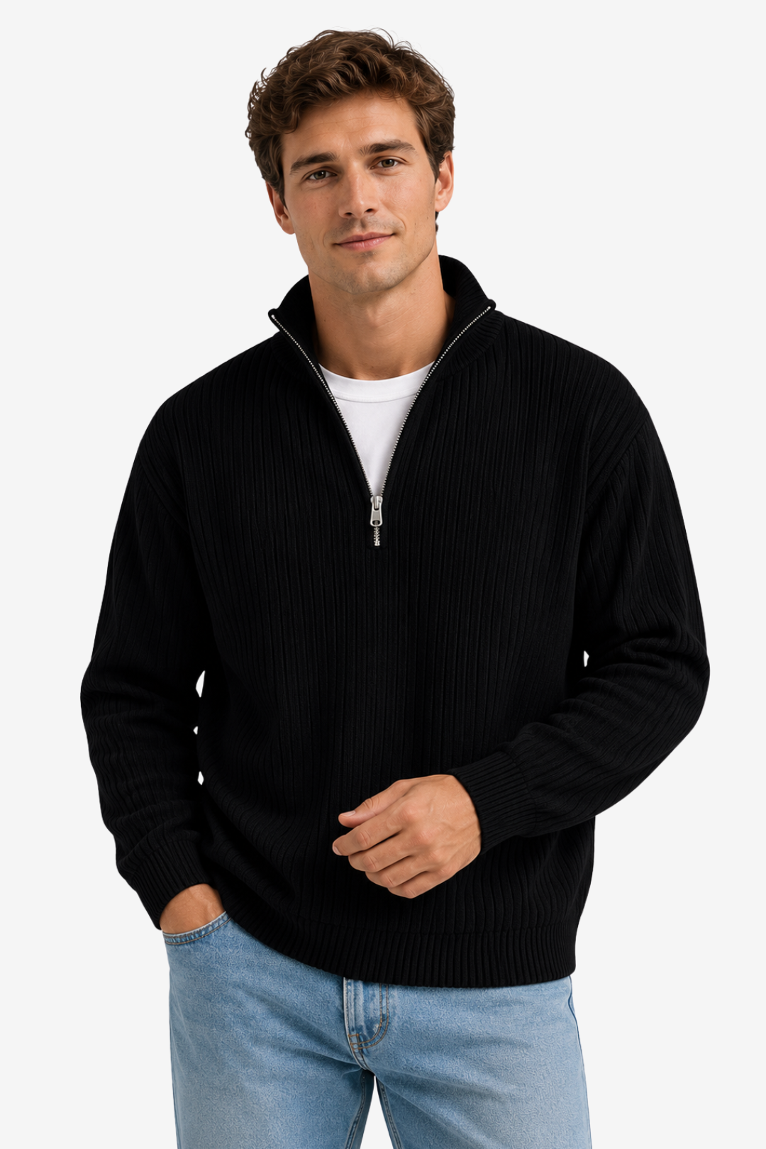 NOMU | Men's Casual Half-Zip Sweater – Relaxed Fit Long Sleeve Pullover Design