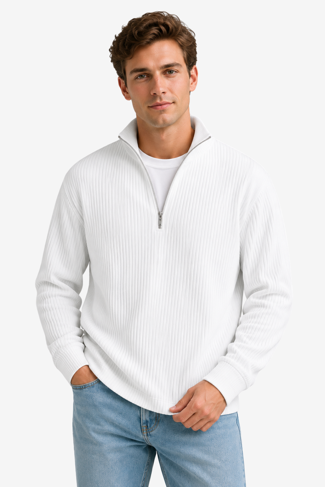 NOMU | Men's Casual Half-Zip Sweater – Relaxed Fit Long Sleeve Pullover Design