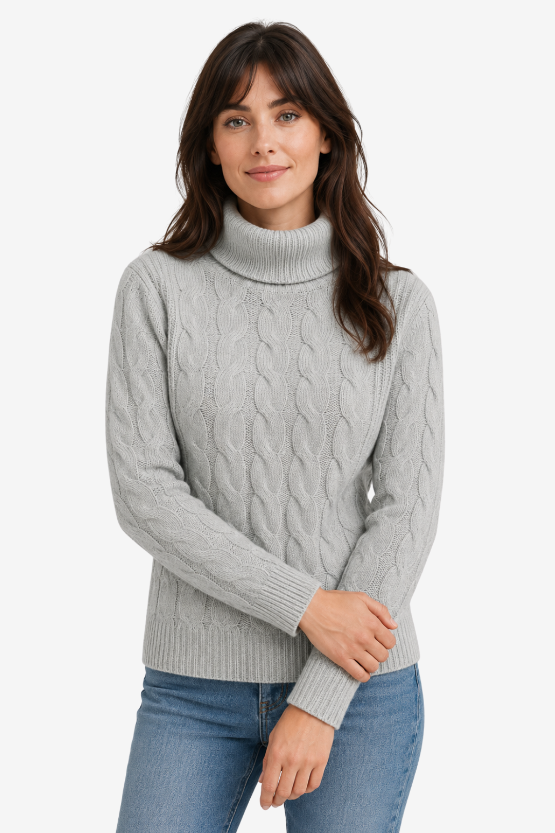 NOMU | Women's Turtleneck Sweater – Cable Knit Ribbed Trim Design