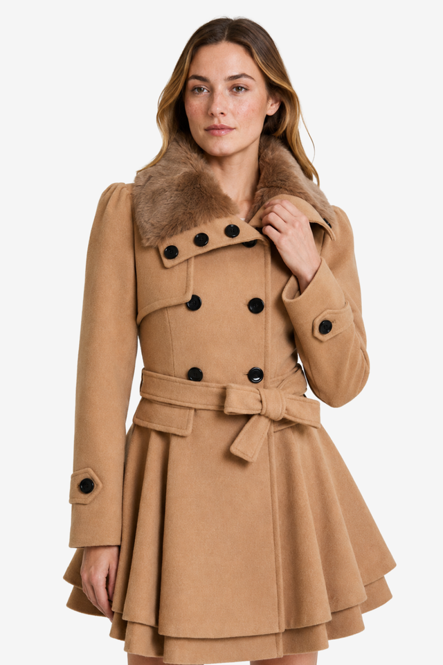 NOMU | Women's Hooded Belted Coat – Double Breasted Longline Design