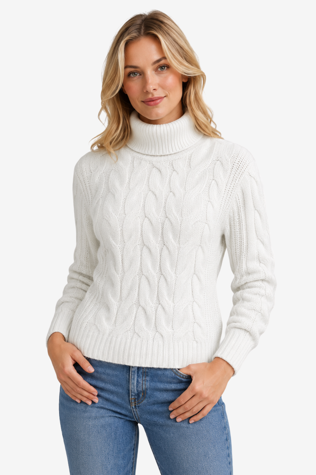NOMU | Women's Turtleneck Sweater – Cable Knit Ribbed Trim Design
