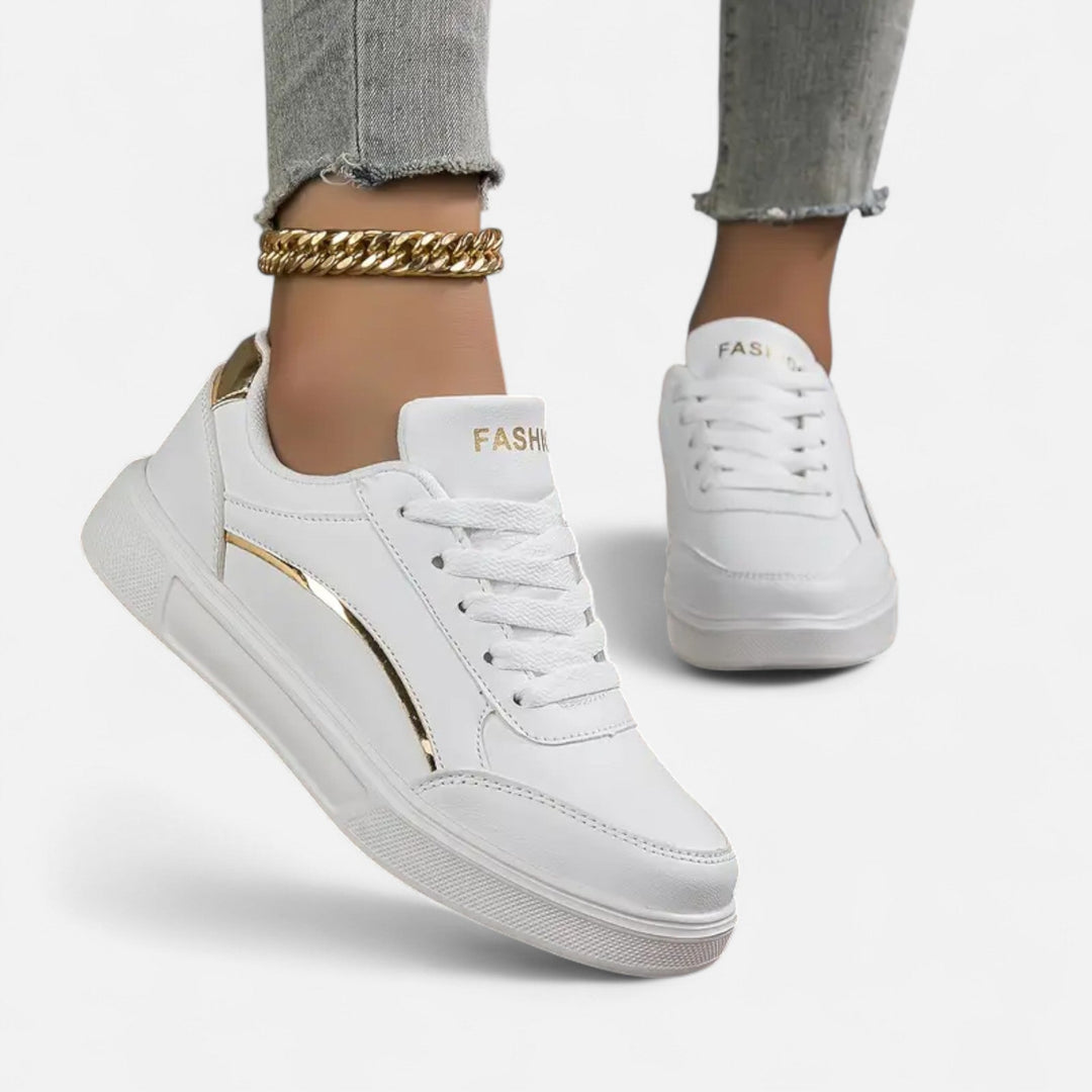 Women’s Lace-Up Sneakers – Golden Elegance