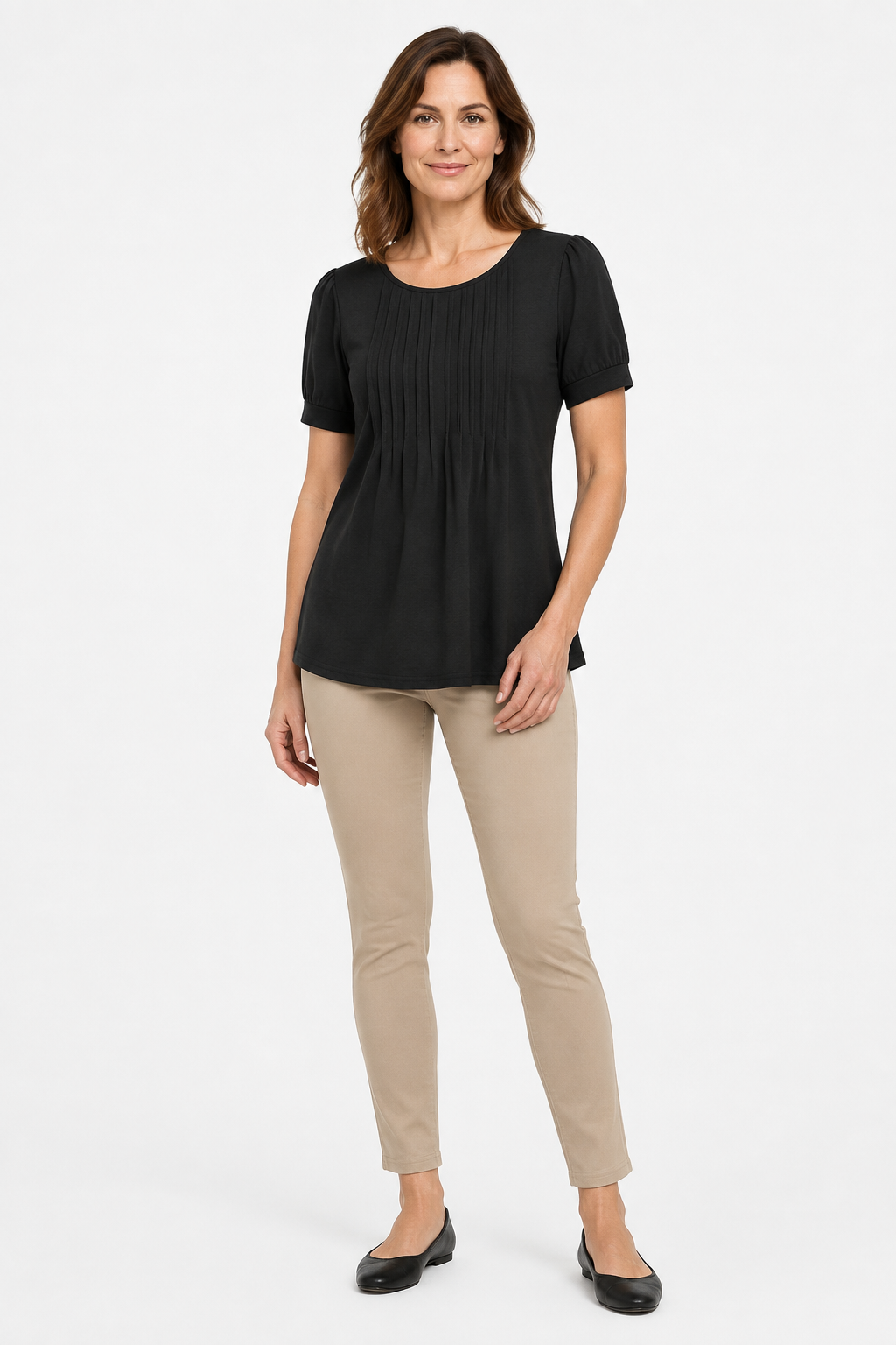 NOMU | Women’s Pleated Front Short Sleeve Blouse
