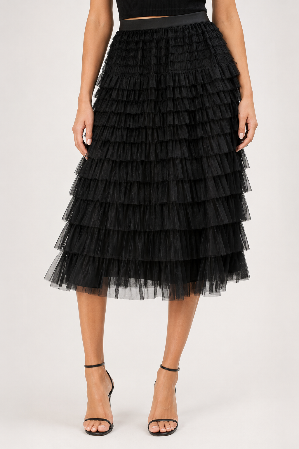 NOMU | Women’s Layered Ruffle Tulle Midi Skirt