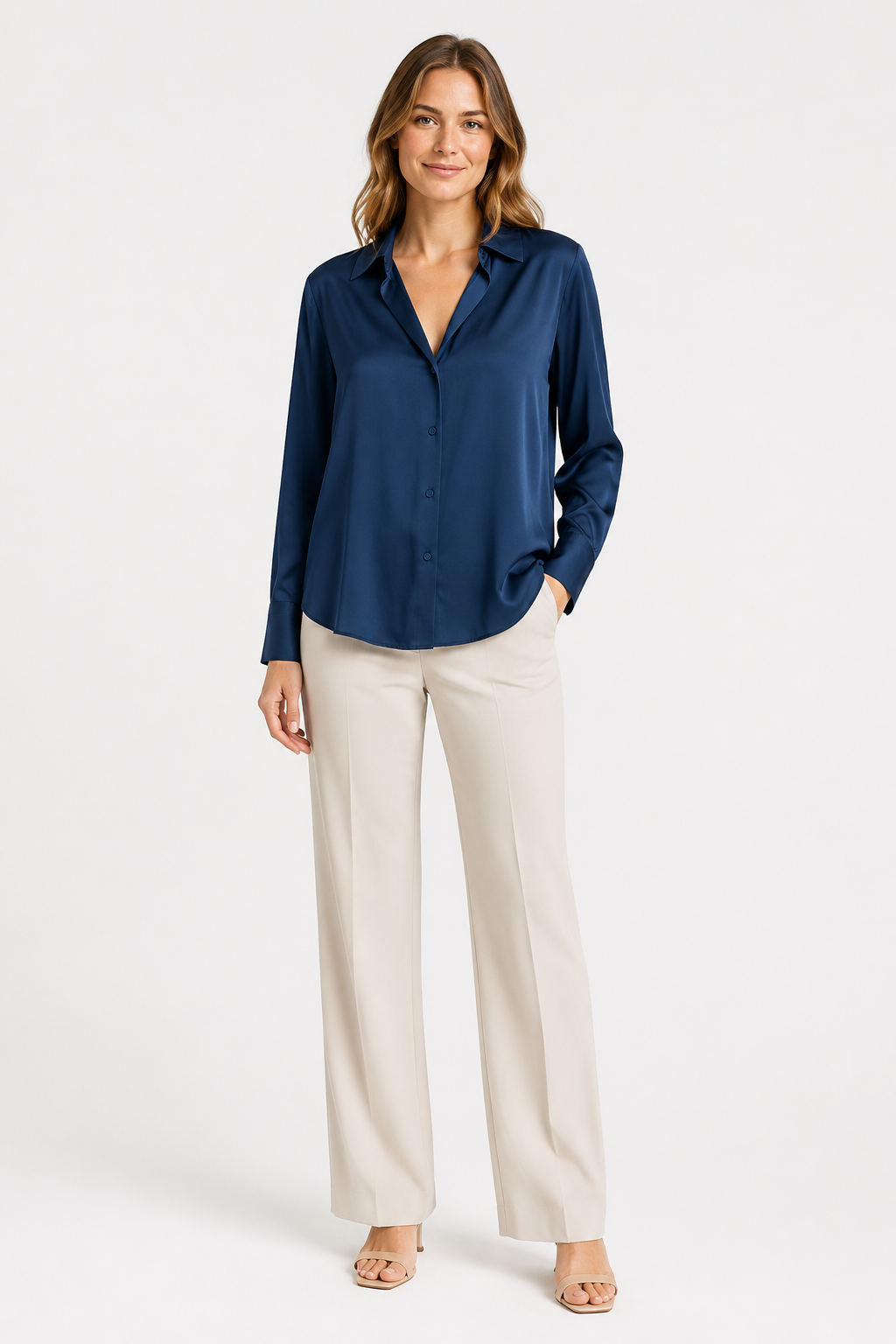 NOMU | Women’s Long Sleeve Button-Up Satin Blouse