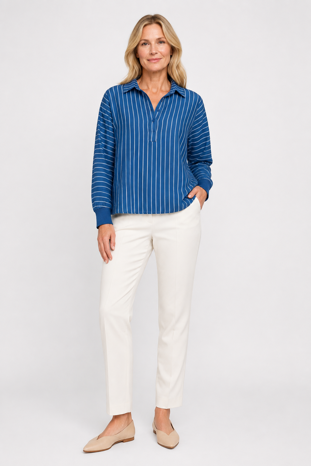 NOMU | Women’s Striped Long Sleeve Button Blouse