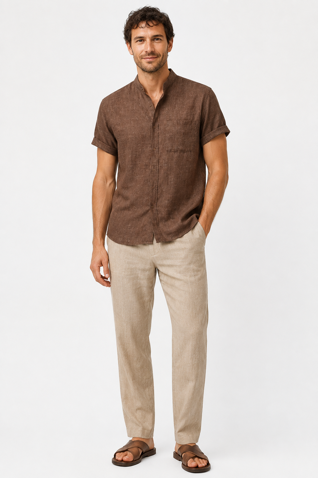 NOMU | Men’s Short Sleeve Mandarin Collar Shirt
