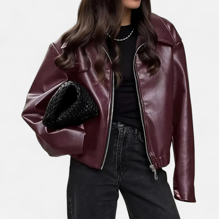 Women’s Retro PU Leather Jacket – Timeless Elegance