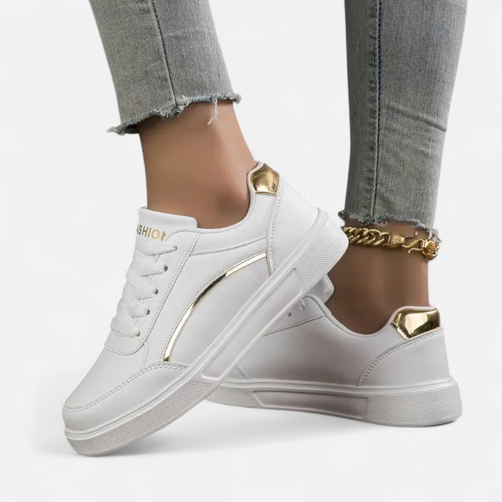 Women’s Lace-Up Sneakers – Golden Elegance