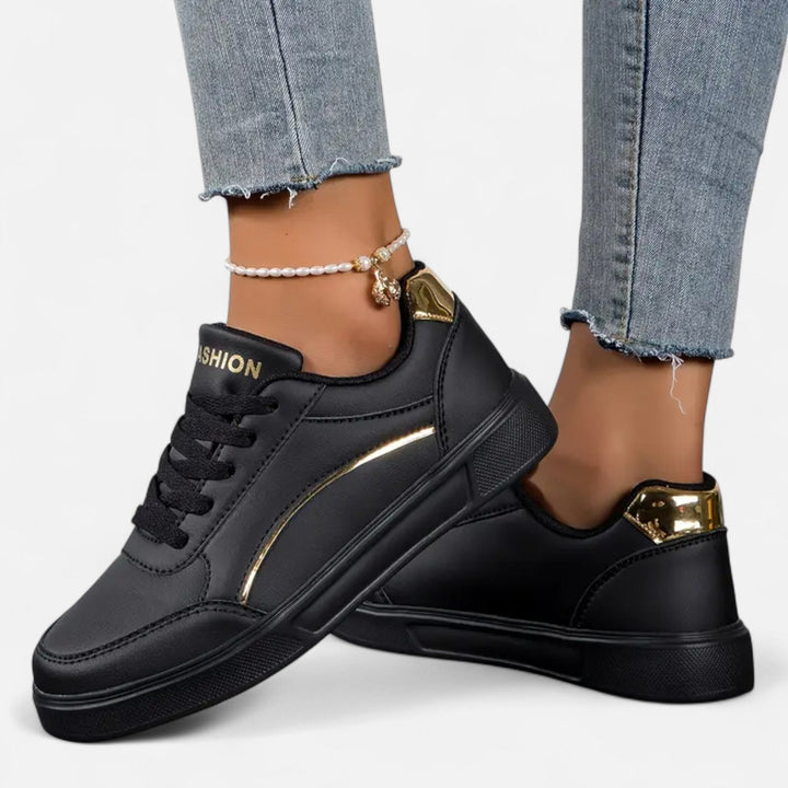 Women’s Lace-Up Sneakers – Golden Elegance