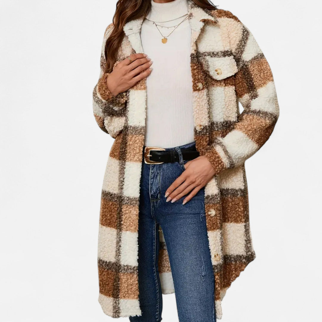 Women’s Plaid Fuzzy Coat – Heritage Charm