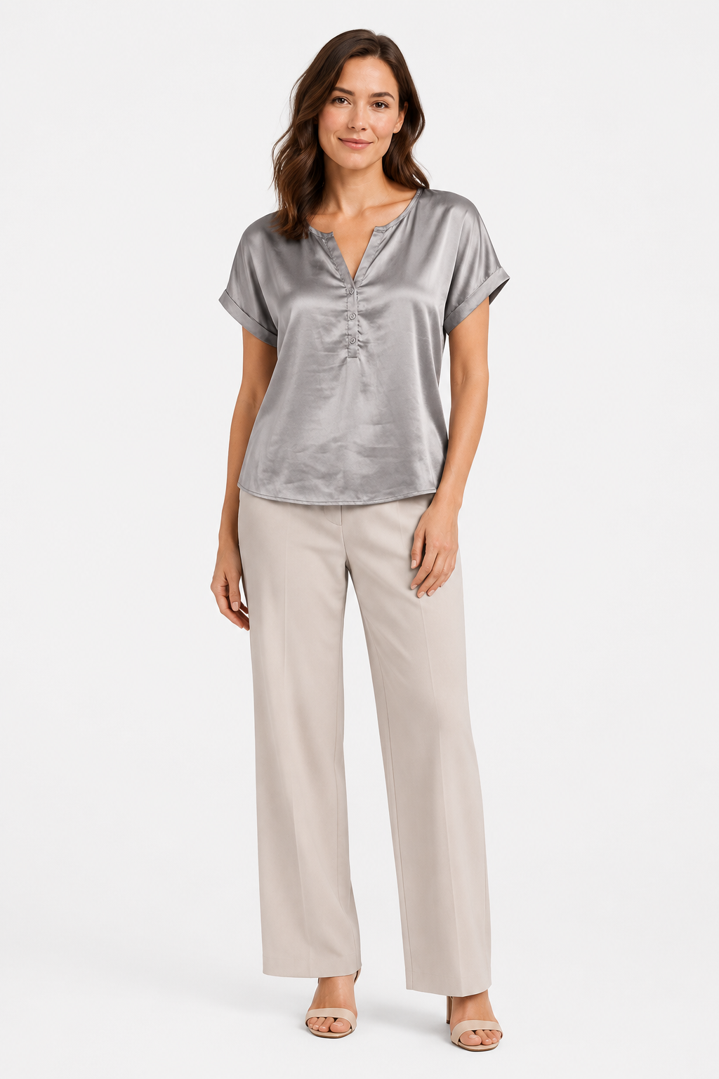 NOMU | Women’s V-Neck Button Detail Short Sleeve Blouse