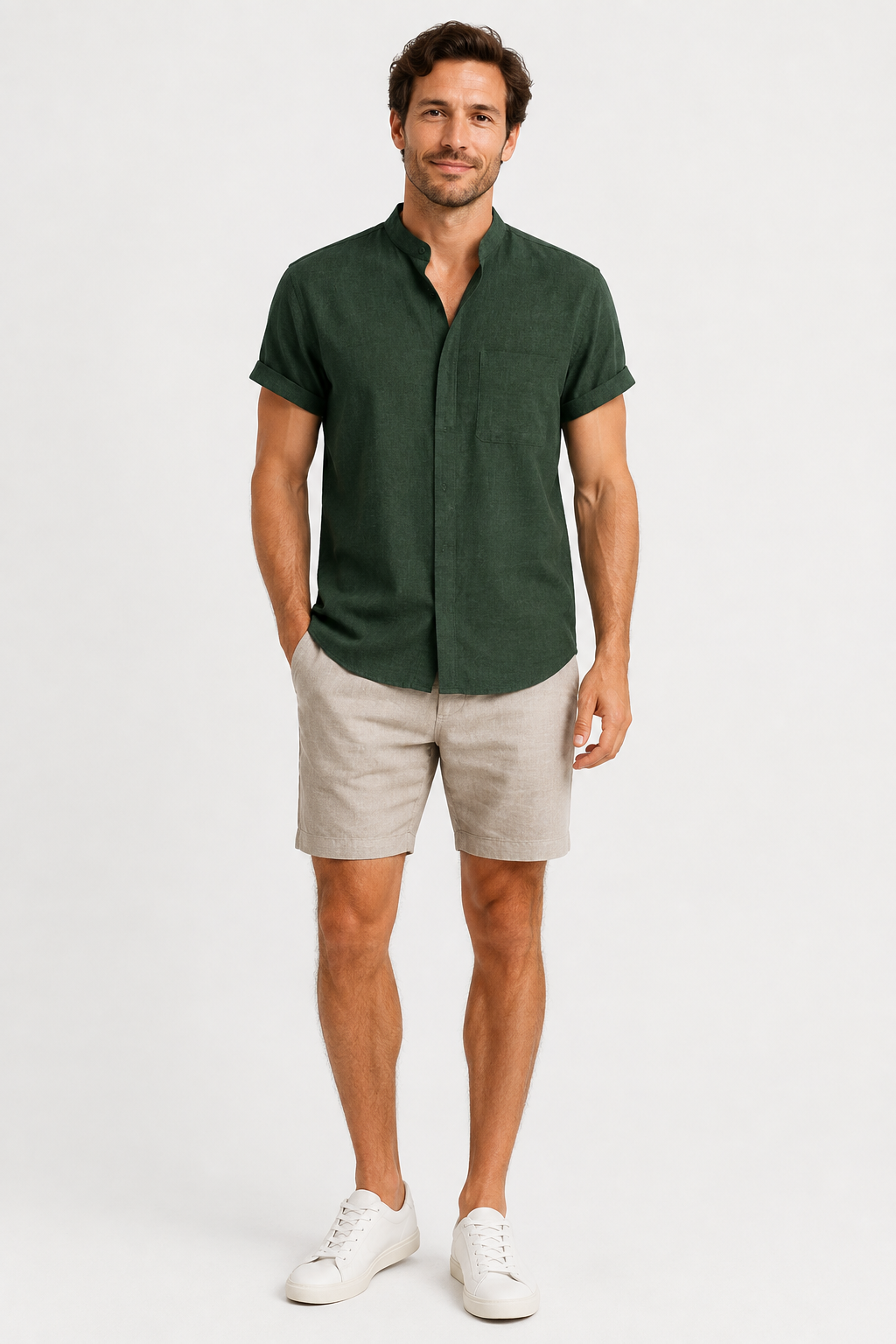 NOMU | Men’s Short Sleeve Mandarin Collar Shirt